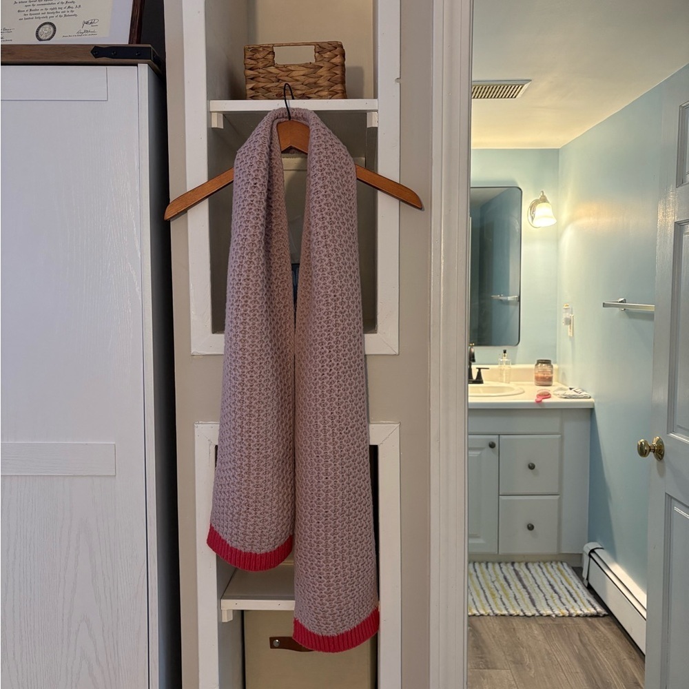 Boden Beige Knit Scarf with Red Trim